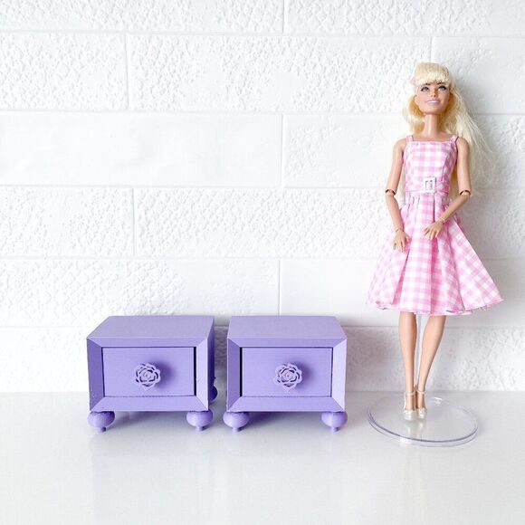 Miniature Barbie Nightstands (Set of 2) Lavender 3D Printed Dollhouse Furniture - Picture 1 of 6